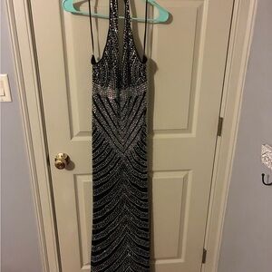 Windsor Black and Silver Backless Dress